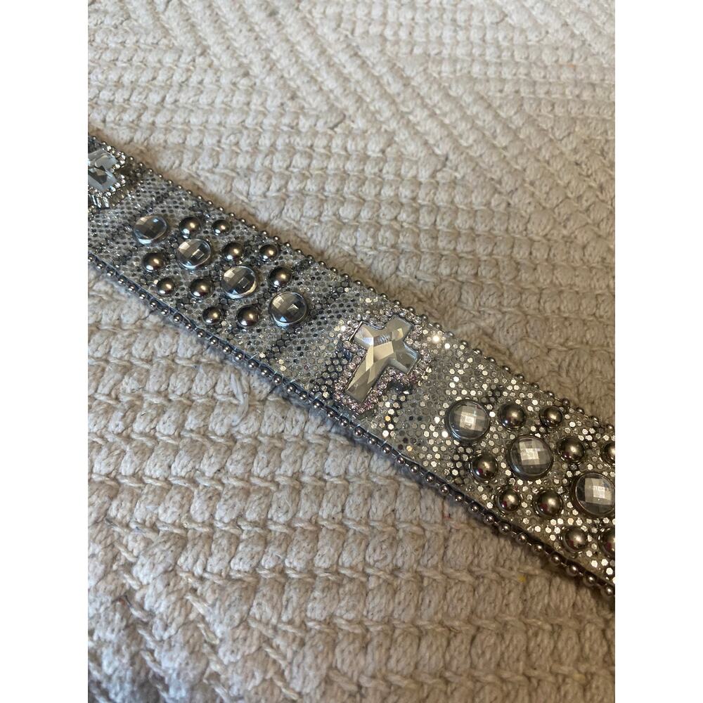 Western Belt Size 26 Rhinestone Bling Silver Glitter Crystal Cross Studded Y2K - Picture 9 of 10